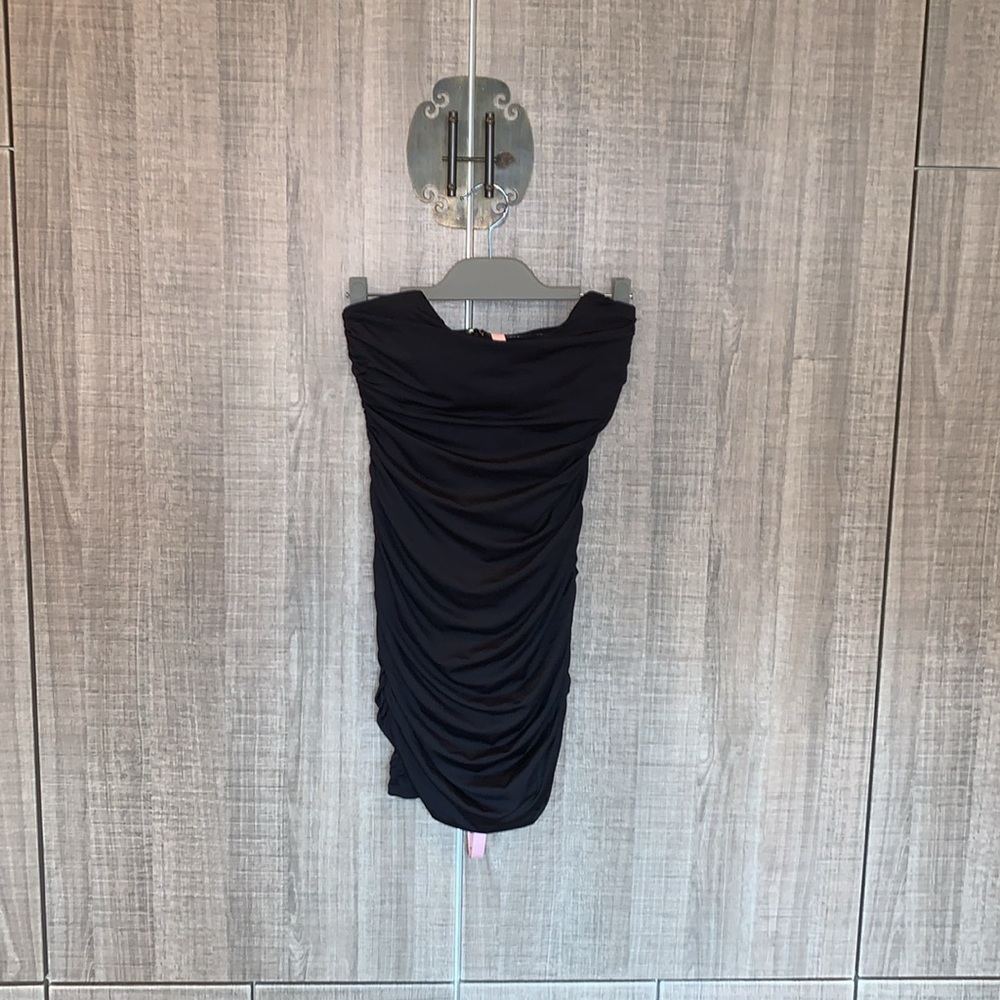 Oh Polly Ruched‎ Bandeau Mini Dress in Black